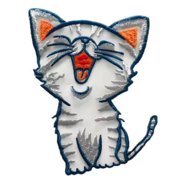 Medium Size Embroidered Kitten Transparent Cat Applique Sew-on 6" x 4" - Picture 1 of 5